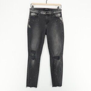 J Brand Skinny‎ Jeans Womens 27 Black Remix Splatter Cropped Distressed
